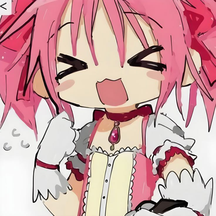 an anime character with pink hair and white gloves