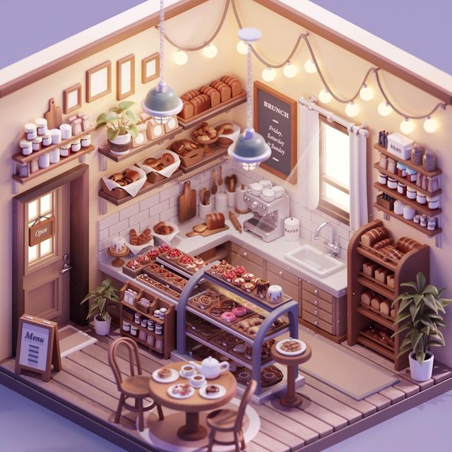 the interior of a bakery with lots of food