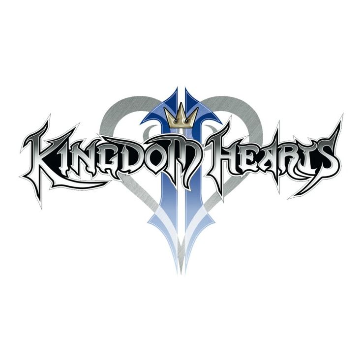 the logo for kingdom hearts on a black and white background with an image of a heart