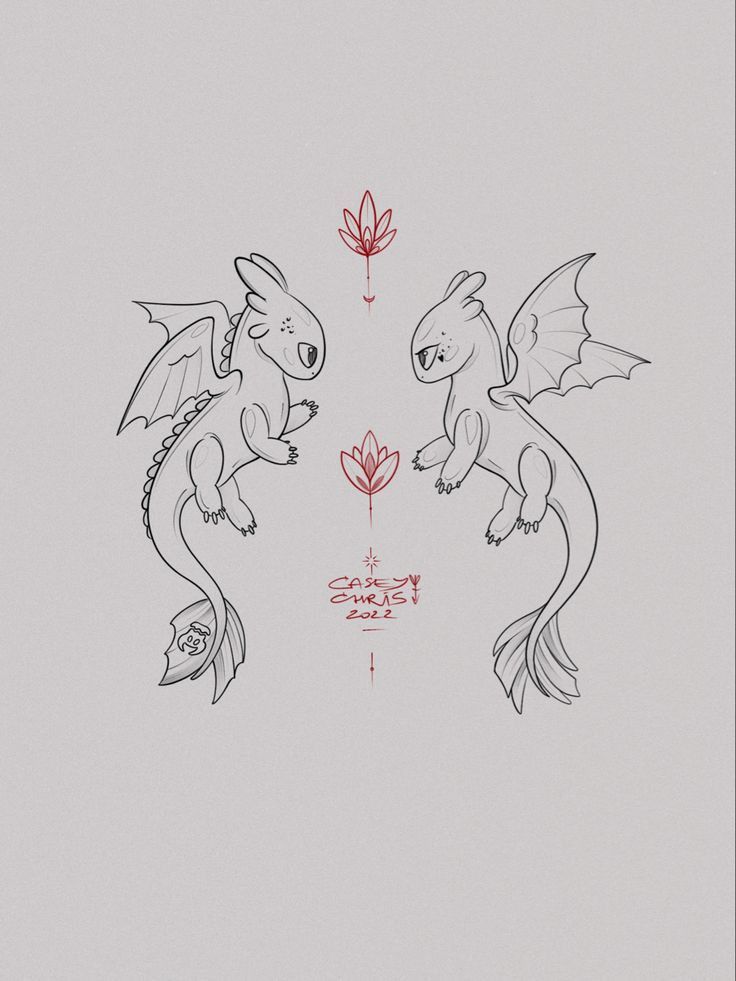 two small dragon are facing each other with red ink on white paper in the background