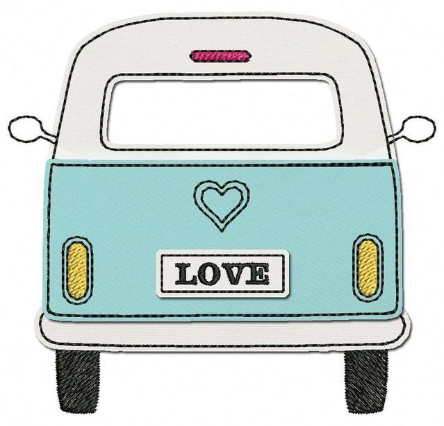 a blue and white bus with the word love on it