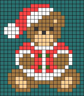 a cross stitch teddy bear wearing a santa hat