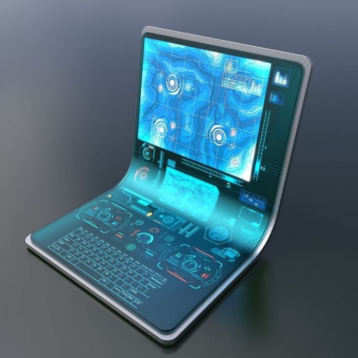 a laptop computer sitting on top of a table with an abstract design on the screen