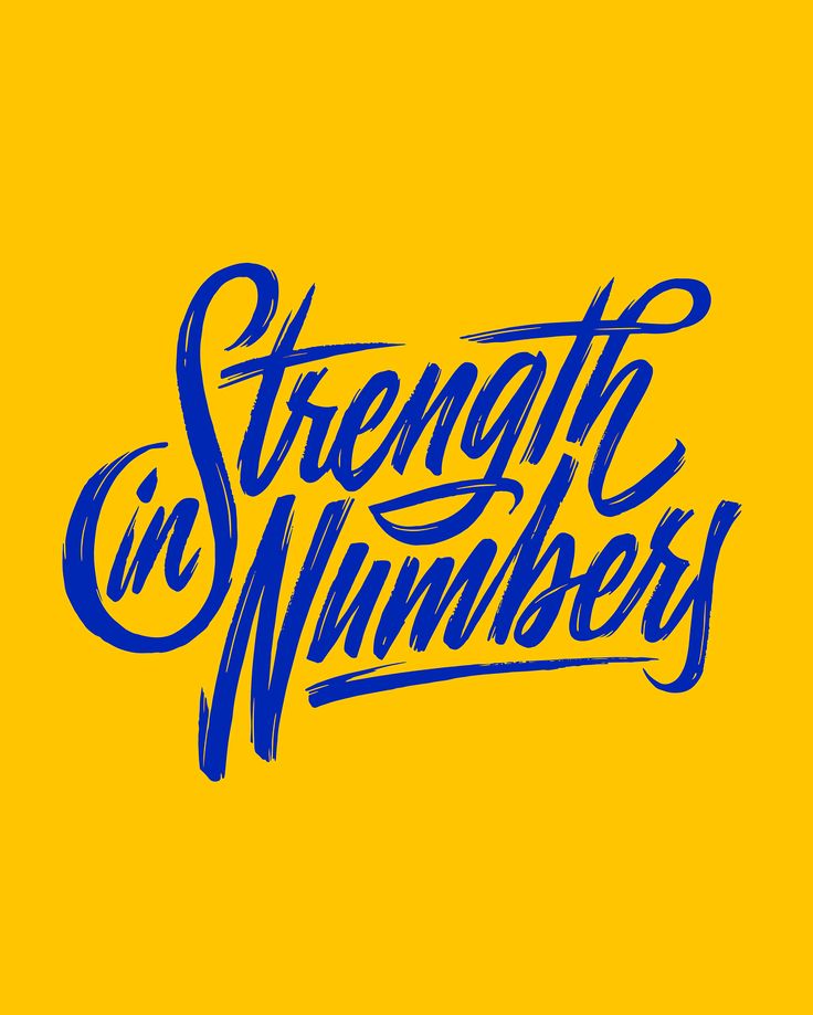 the words strength and numbers are painted in blue ink on yellow paper with an orange background