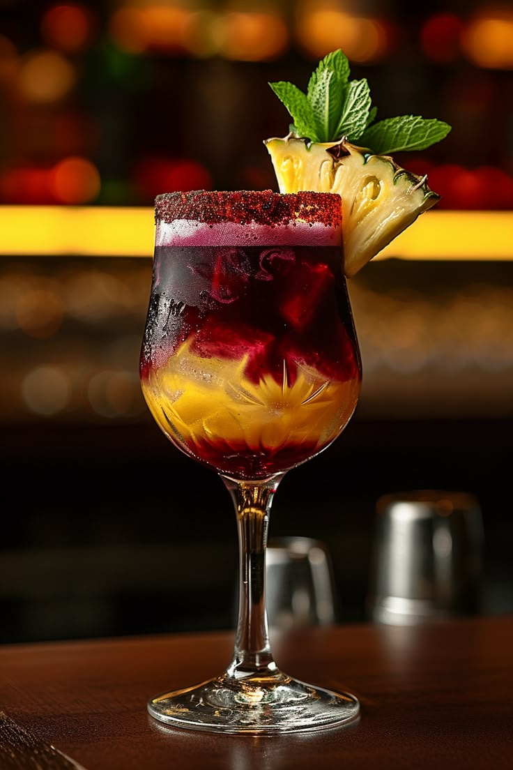 a glass filled with liquid sitting on top of a wooden table