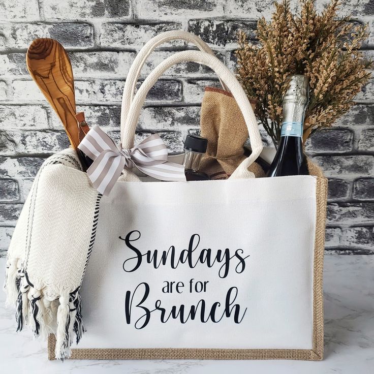 a white bag with the words sunday's are for brunch on it