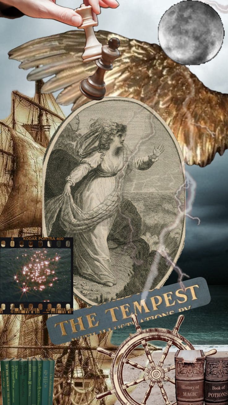 a collage of images including an eagle, ship, compass and the tempestpst