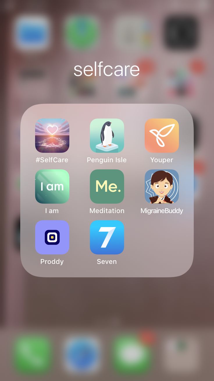 an iphone screen showing the settings and icons for self care, which are displayed in different colors