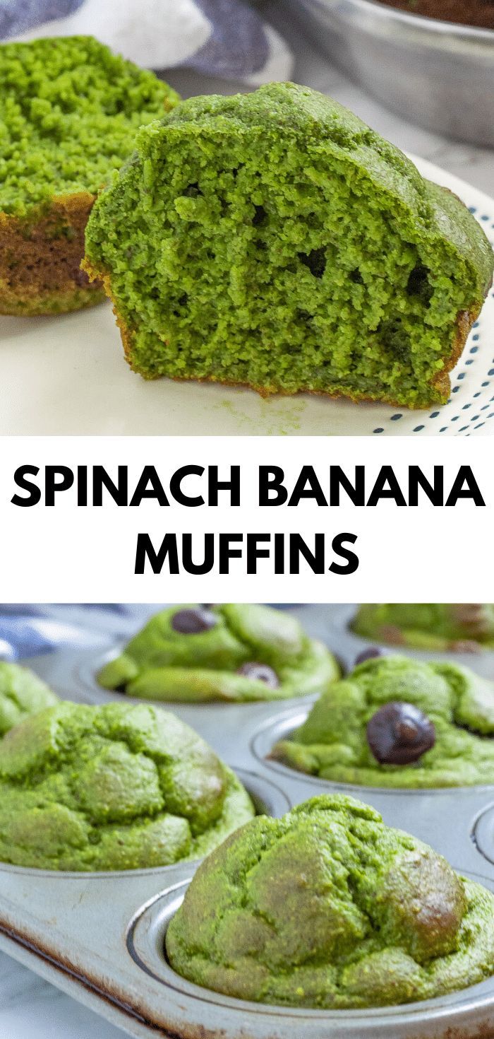 spinach banana muffins in a muffin tin with one bite taken out