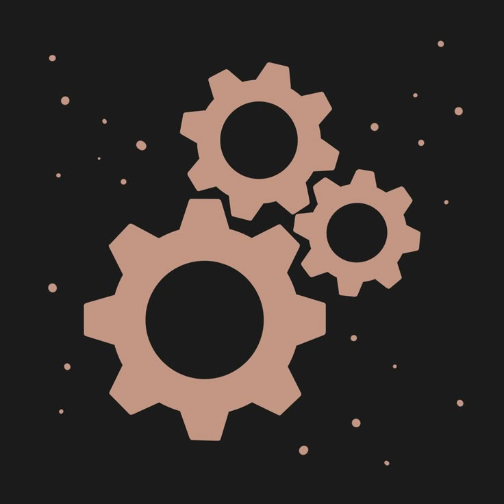 three gears on a black background with pink dots