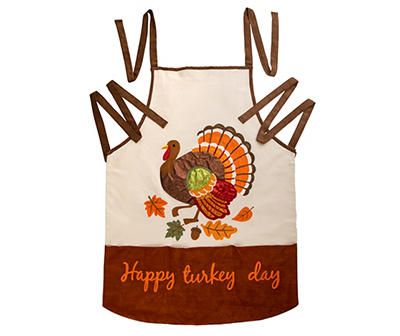 a turkey apron with the words happy turkey day on it's front and side