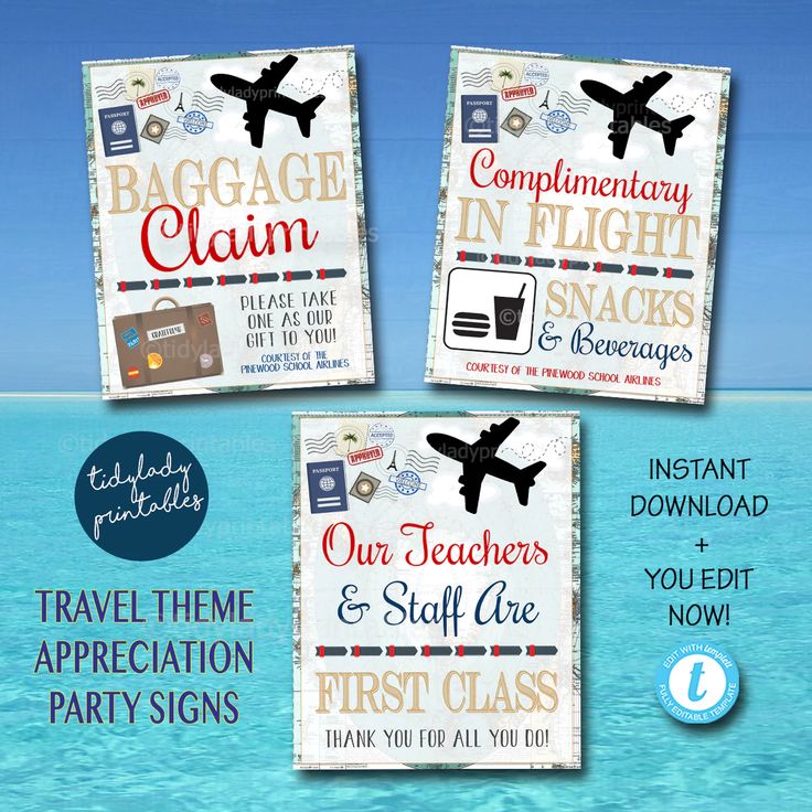 four signs that say luggage claim, our teachers and staff are first class