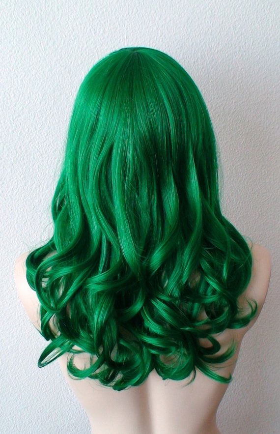 Green wig. Irish green wig. Dark green hair. Emerald by kekeshop Red Curly Wig, Dress Hairstyle, Emerald Green Hair, Dark Green Hair, Cheap Human Hair Wigs, Lavender Grey, Wig Curly, Black Ponytail Hairstyles, Hair Color Crazy