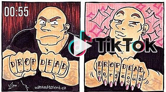 two cartoon images with the words tik - tok written in front of them