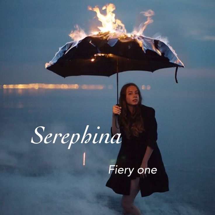 there is a woman holding an umbrella with fire coming out of it and the caption reads, serepina ferry one