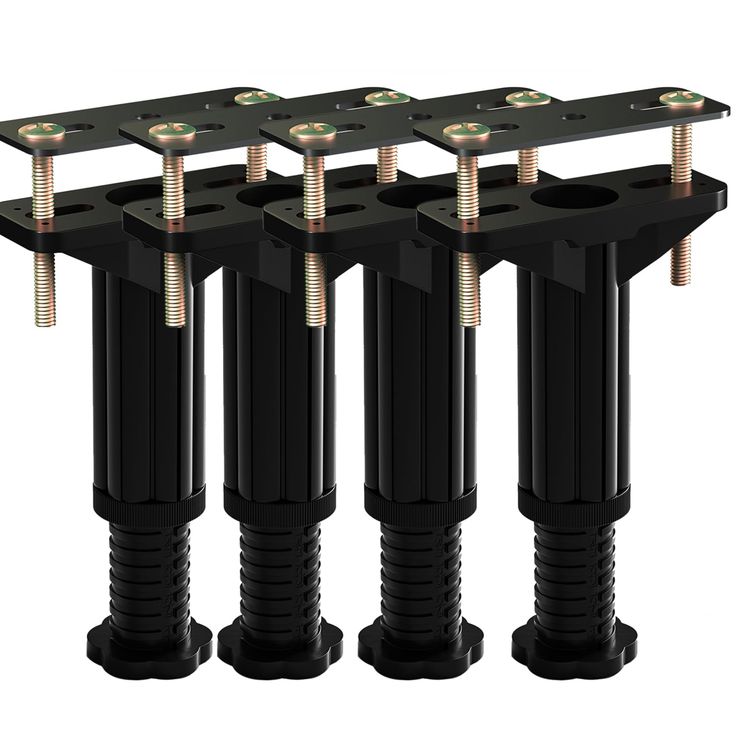 four black metal poles with screws and nuts on each one side, all connected together