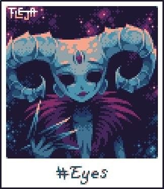 an old pixel art style poster with the words eyes on it, and a photo of a