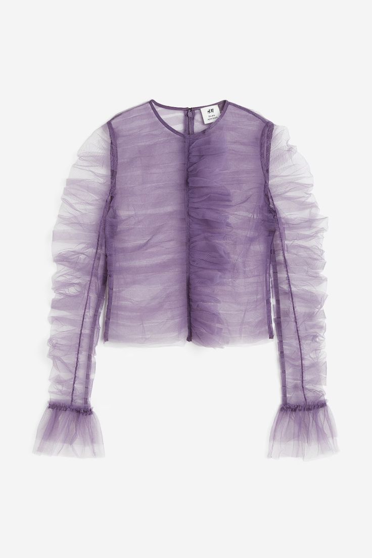 A/W 2023 | H&M DE Ruffle Tulle Top, Dark Mauve, Sportswear Trends, Tulle Top, Slip On Espadrilles, Blouse Jeans, Jumpsuit Jacket, Sport Swimwear, Kids Outerwear