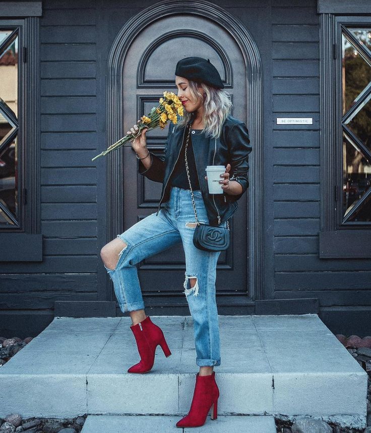 Fall/ Autumn Lookbook Video - Frank Vinyl Fashion Blogger Red Booties Outfit, Red Boots Outfit, Red Shoes Outfit, Autumn Lookbook, Winter Womens Fashion, Vinyl Fashion, Looks Jeans, Red Booties, Booties Outfit