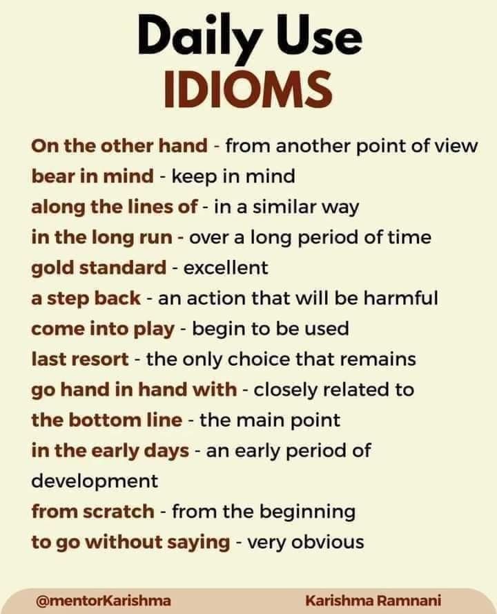 the daily use idioms are in english and spanish, with instructions to read them