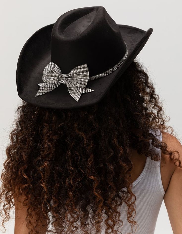 Bow Rhinestone Womens Cowboy Hat - BLACK | Tillys Women’s Cowboy Hats, Black Brimmed Hat With Rhinestones, Western Hats For Women, Rhinestone Bow, Western Hats, Playing Dress Up, Hats For Women, Cowboy Hats, New Look