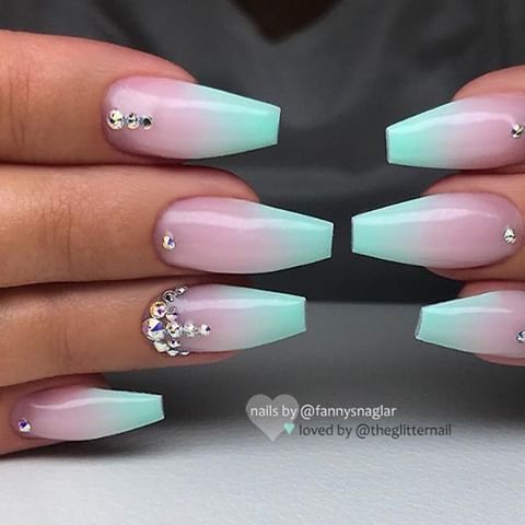 Stone Nails, Casket Nails, Ombre Acrylic Nails, Crystal Nails, Coffin Nails Designs, Pretty Acrylic Nails, Best Acrylic Nails, Nail Decorations, Gorgeous Nails