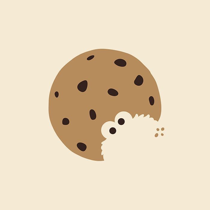 an illustration of a cookie with black dots coming out of it's face and the moon in the background