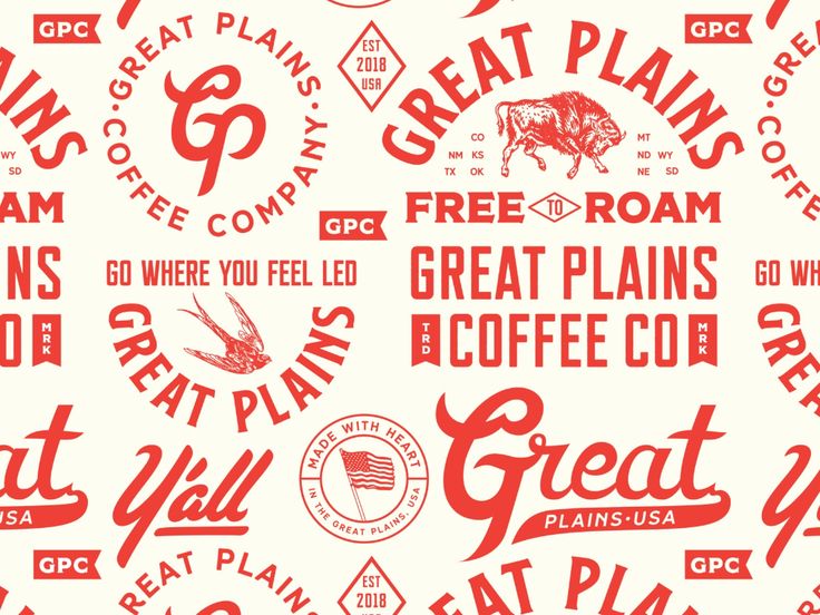 the great plains coffee co logo is shown in red and white on a cream background