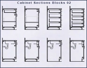 the cabinet sections are shown in different sizes and shapes, including one for each drawer