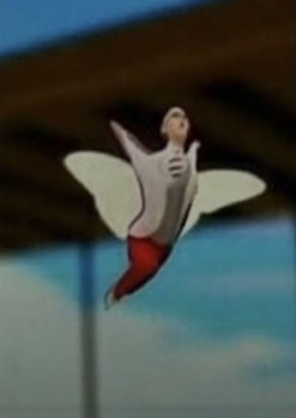 an animated image of a man flying through the air