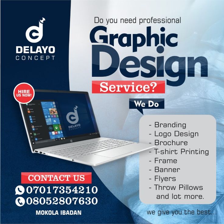 a flyer for graphic design service with an image of a laptop on the front and side