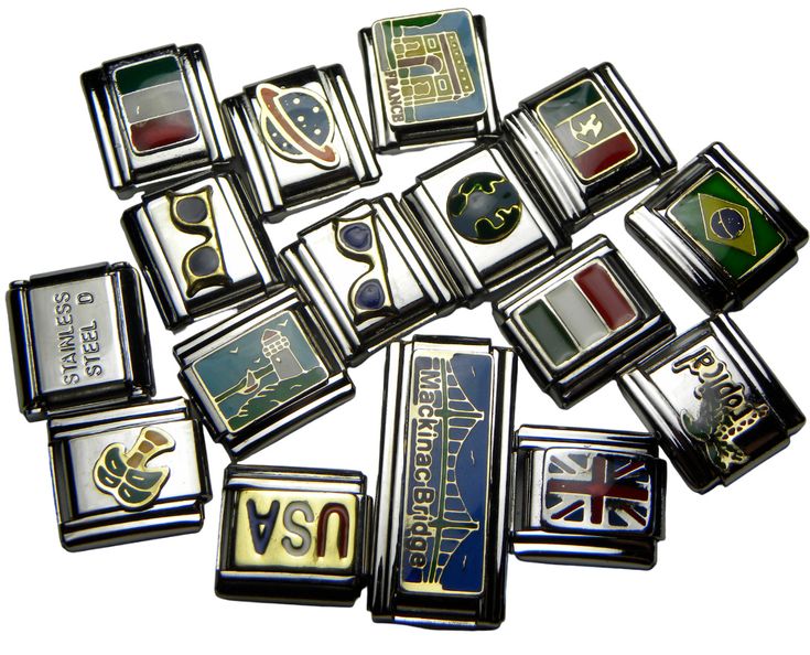 Add some international flair to your bracelet with these stunning Italian modular charms. Charms feature a colorful rectangular design with the flag of a different country, a vacation reminder or travel destination making them perfect for travelers or anyone who loves to show off their worldly style. Made from durable stainless steel, these 9mm charms are built to last and will look great on any charm bracelet. Whether you're looking to commemorate a special trip or just want to add some unique flair to your jewelry collection, these Italian charms are the perfect choice. Choose one and put in cart. Choose another or more and put in cart. Check out and pay at one time to save on shipping charges. Toddler: 13 links, 5 inches in length Child: 14 links, 5 1/4 inches in length Youth: 15 links, Italian Bracelet Charms, Italian Bracelet, Italian Charms, Countries And Flags, Funky Jewelry, The Flag, Italian Charm Bracelet, Travel Vacation, Christmas List