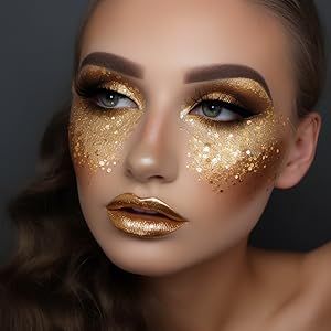 Gold Goddess Makeup, Goddess Costume Makeup, Halloween Makeup Sfx, Gold Face Paint, Golden Makeup, Goddess Makeup, Stage Beauty, Angel Makeup, Gold Makeup Looks