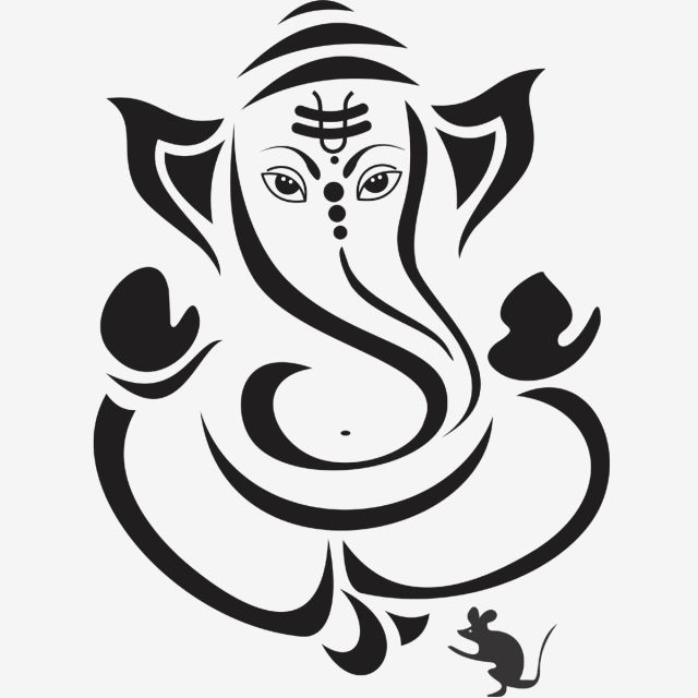 an elephant is depicted in this black and white illustration, which depicts the hindu god ganesh