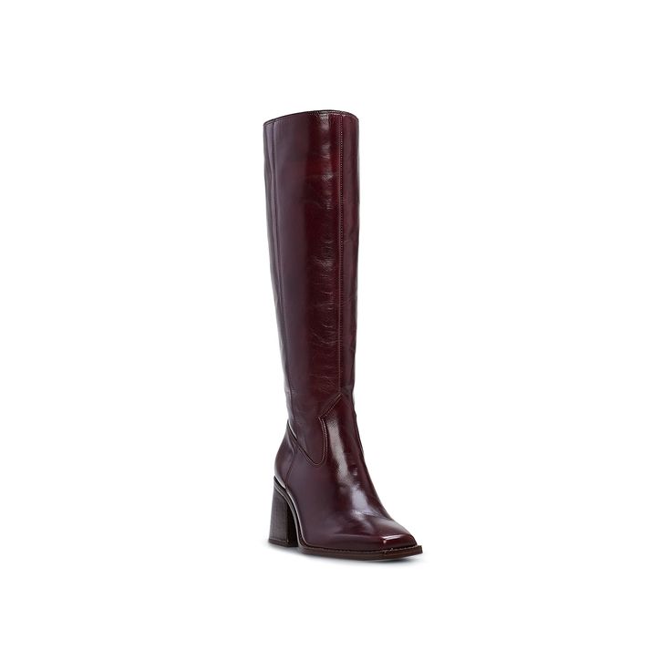 Vince Camuto-Sangeti Wide Calf Boot Lend style and finesse to your look with the Sangeti wide calf boot from Vince Camuto. Made from rich leather in a tall silhouette, this square-toe boot has inside zipper to ensure smooth entry and a flared block heel for augmented appeal. Click here for Boot Measuring Guide. Luxury Knee-high Boots With Square Toe For Fall, Luxury Square Toe Knee-high Boots For Fall, Burgundy Platform Boots For Fall, Tall Heeled Boots For Formal Fall Occasions, Tall Heeled Boots For Fall Formal Events, Fall Leather Tall Platform Boots, Formal Calf Leather Knee-high Boots For Fall, Luxury Wide Calf Heeled Boots For Fall, Fall Formal Calf Leather Knee-high Boots