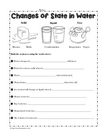 the worksheet for states in water