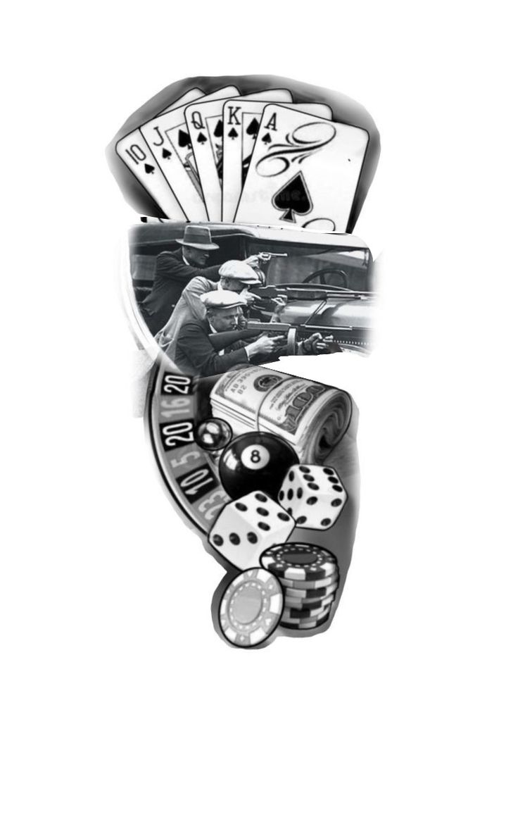 a black and white photo of some casino related items in the shape of a number