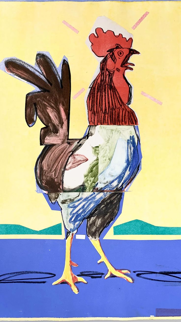 a painting of a rooster standing on the ground