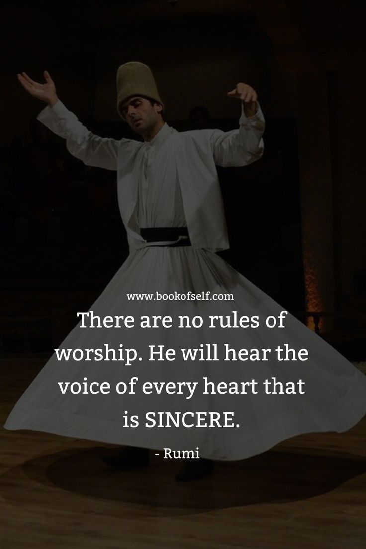 a man in a white outfit with his arms outstretched and the words there are no rules of worship he will hear the voice of every heart that is singer