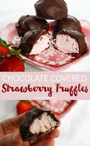 chocolate covered strawberry truffles on a plate with strawberries