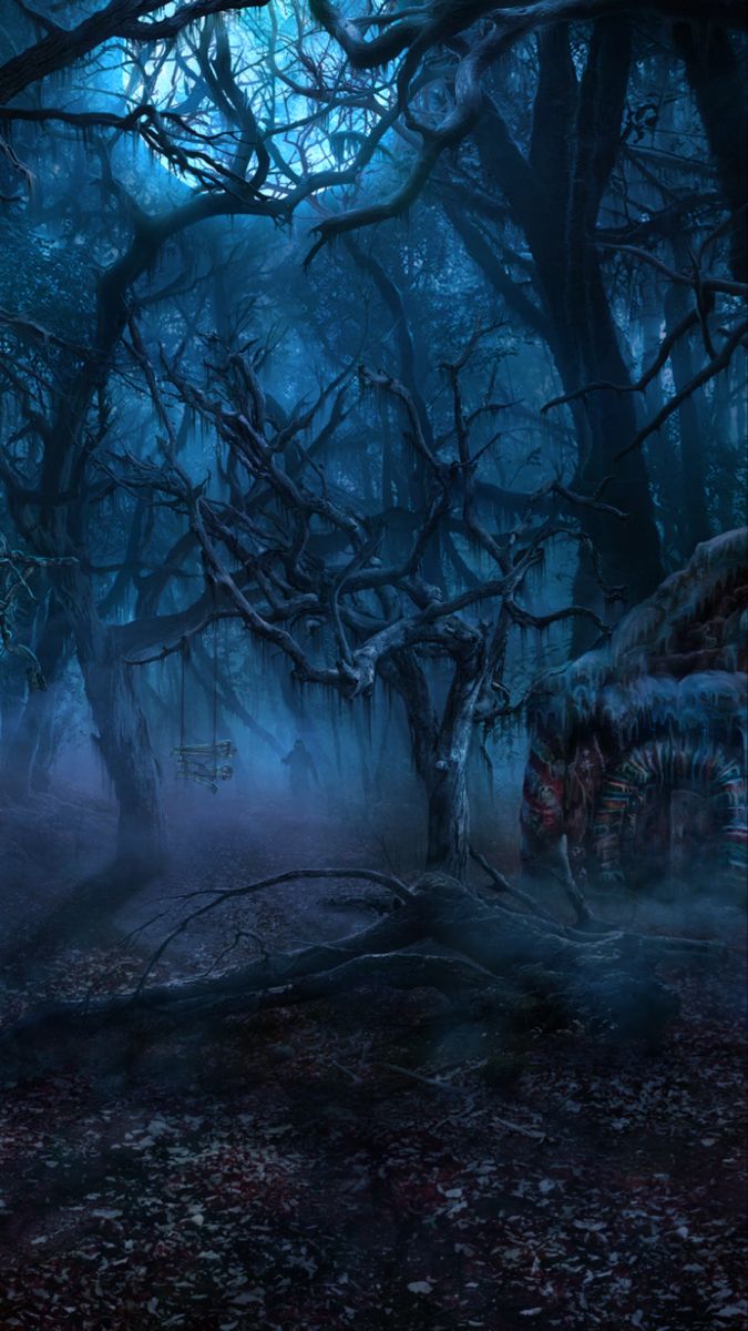 an image of a creepy forest with trees