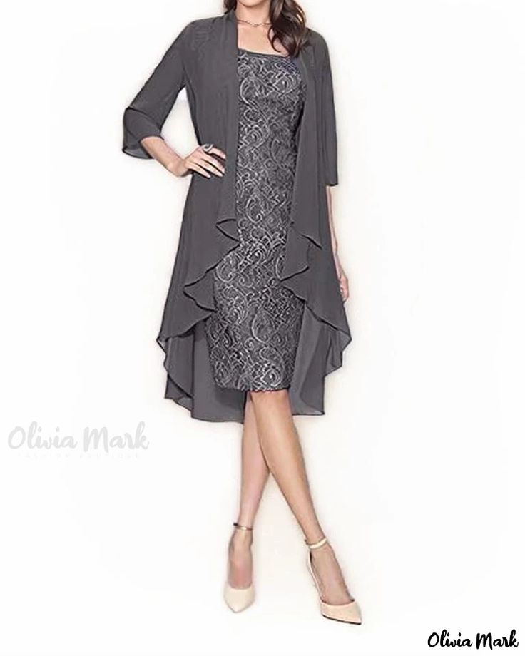 OliviaMark - Premium Lace Chiffon Maxi Dress Set - Elegant Solid Color, Flattering Slim Fit, Two-Piece Ensemble Mother Of Bride Outfits, Mother Of Bride Dresses, Dress Sleeve Length, Mother Of The Groom Dresses, Mother Of The Bride Outfit, Mother Of Groom Dresses, Elegant Party Dresses, Evening Gown Dresses, Evening Dresses For Weddings