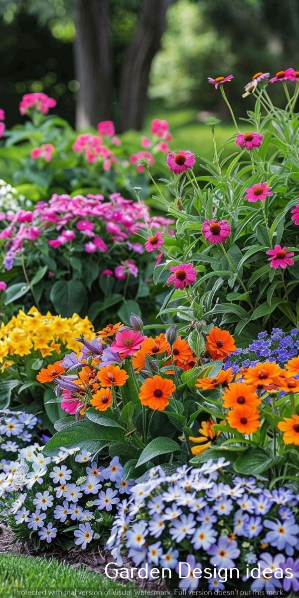 many different colored flowers in a garden