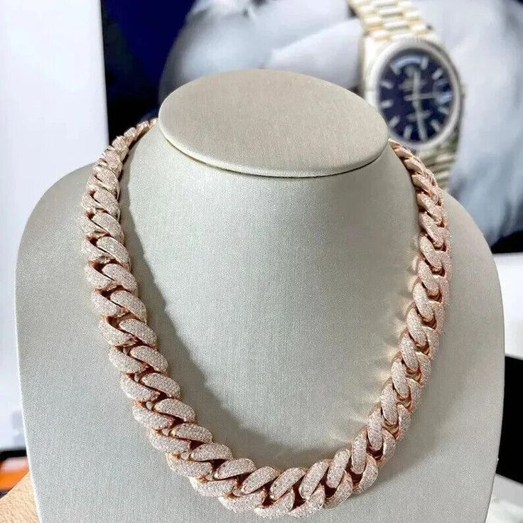 VVS1 Moissanite Studded Rose Gold Plated 18mm Icedout Cuban Link Chain Necklace Ice Jewelry, Cuban Necklace, Rapper Jewelry, Cuban Link Necklace, Miami Cuban Link Chain, Expensive Jewelry Luxury, Vvs Diamond, Miami Cuban Link, Cuban Link Chain Necklaces