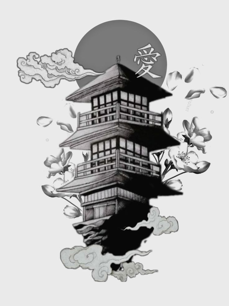 Samurai And Temple Tattoo, Temple Tattoo Japanese, Japanese Pagoda Tattoo Design, Japan Temple Tattoo, Samurai Temple Tattoo, Pagoda Temple Tattoo, Japanese Pagoda Tattoo, Pagoda Tattoo Design, Japanese Temple Tattoo Design