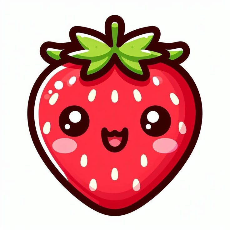 a cartoon strawberry with big eyes and a green leaf on top