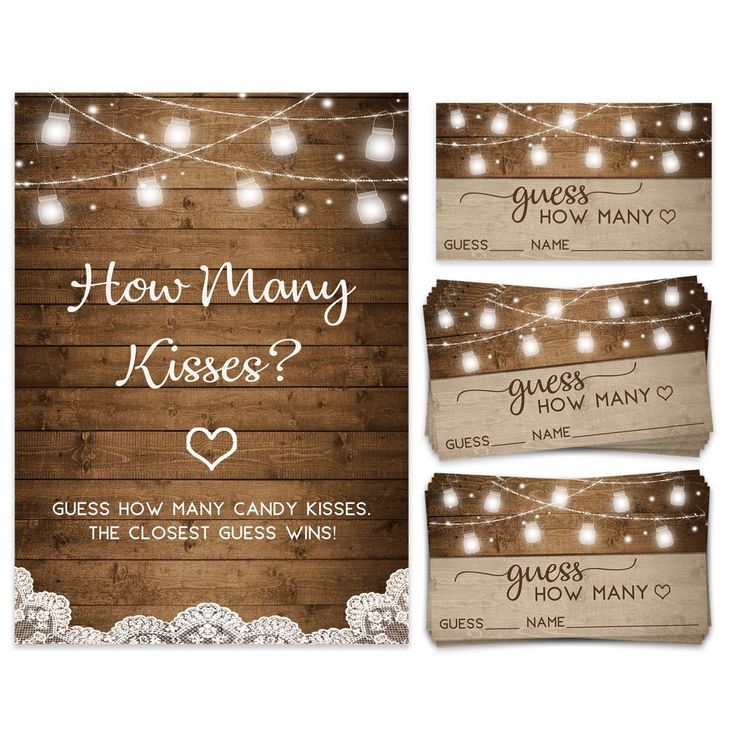 Rustic Bridal Kisses Guessing Game Candy Jar Guessing Game, Jar Guessing Game, Birthday Wine Bottle Labels, Rustic Bridal Shower Games, Candy Guessing Game, Bridal Shower Guest Book, Kisses Candy, Wedding Advice Cards, Bridal Shower Activities