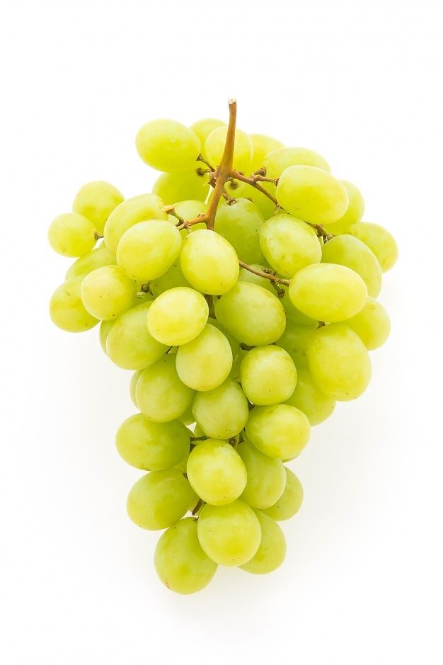 bunch of green grapes on white background with clipping path to the top right side