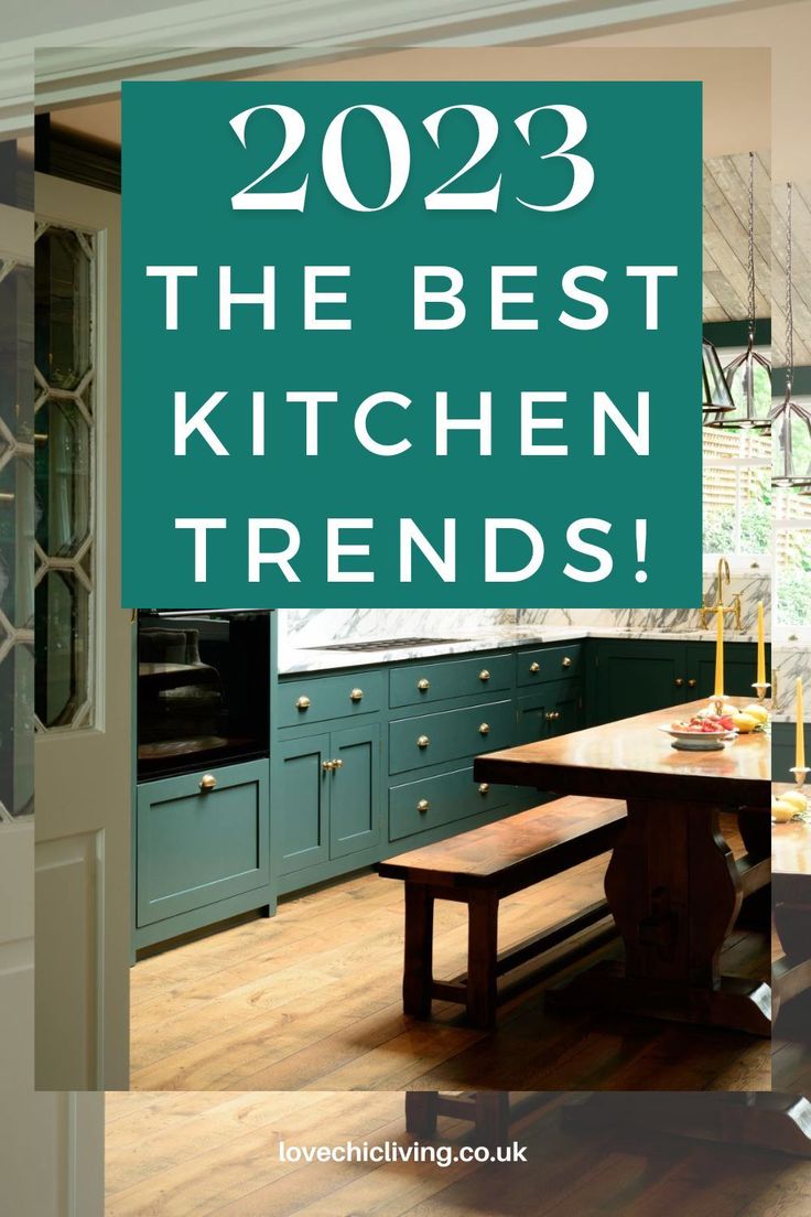 a kitchen with green cabinets and wood floors, the words'2012 the best kitchen trends '