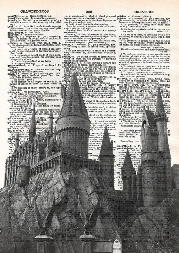 an old book page with hogwart's castle on it